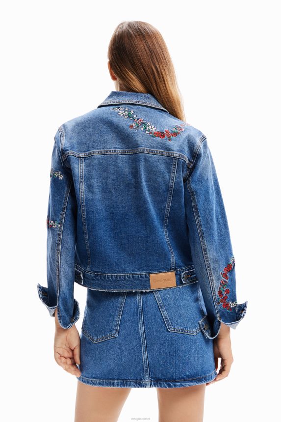 Women DesigualEmbroidered denim trucker jacket Clothing 68X240211