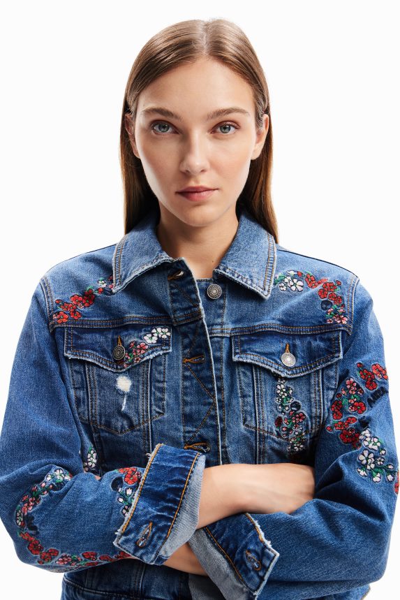 Women DesigualEmbroidered denim trucker jacket Clothing 68X240211