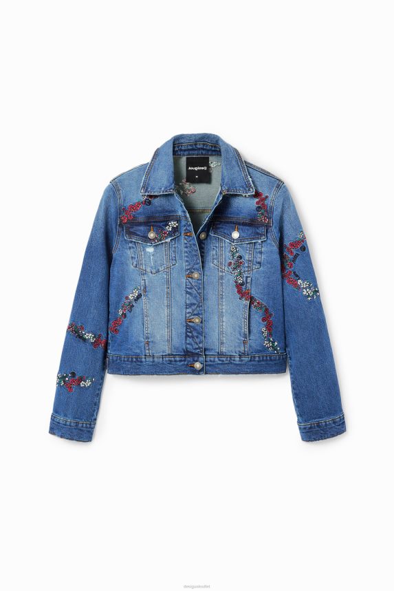 Women DesigualEmbroidered denim trucker jacket Clothing 68X240211