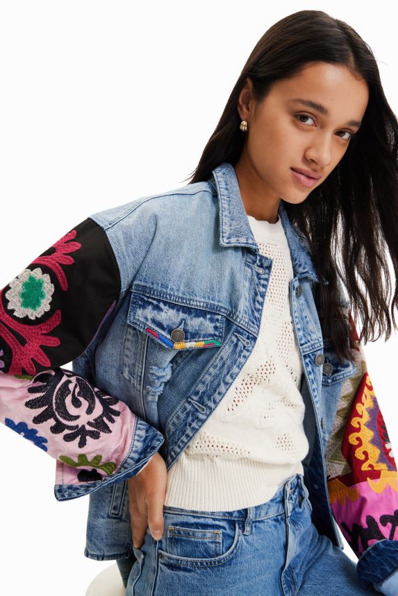 Women DesigualEmbroidered denim trucker overshirt Clothing 68X240928