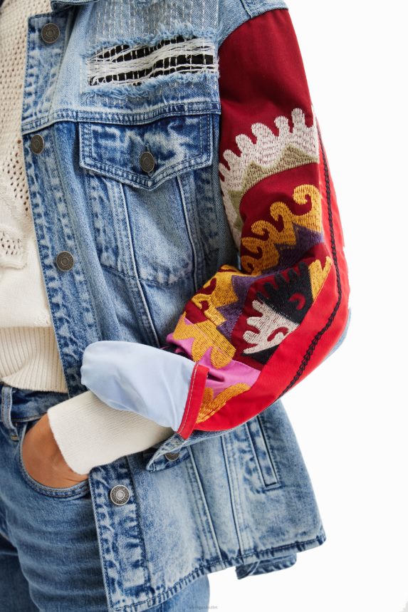 Women DesigualEmbroidered denim trucker overshirt Clothing 68X240928