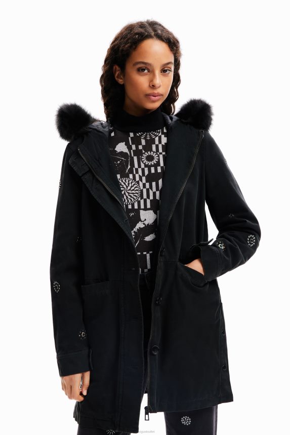 Women DesigualEmbroidered hooded parka Clothing 68X240175