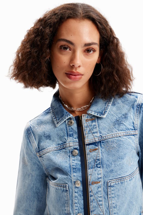 Women DesigualEyes denim trucker jacket Clothing 68X240427