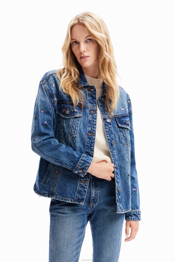Women DesigualFloral denim trucker jacket Clothing 68X240239