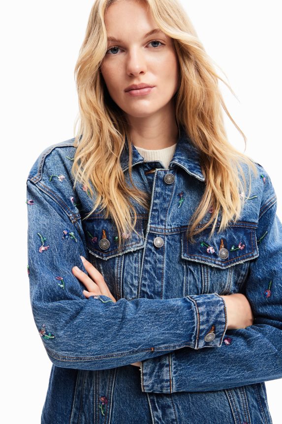 Women DesigualFloral denim trucker jacket Clothing 68X240239
