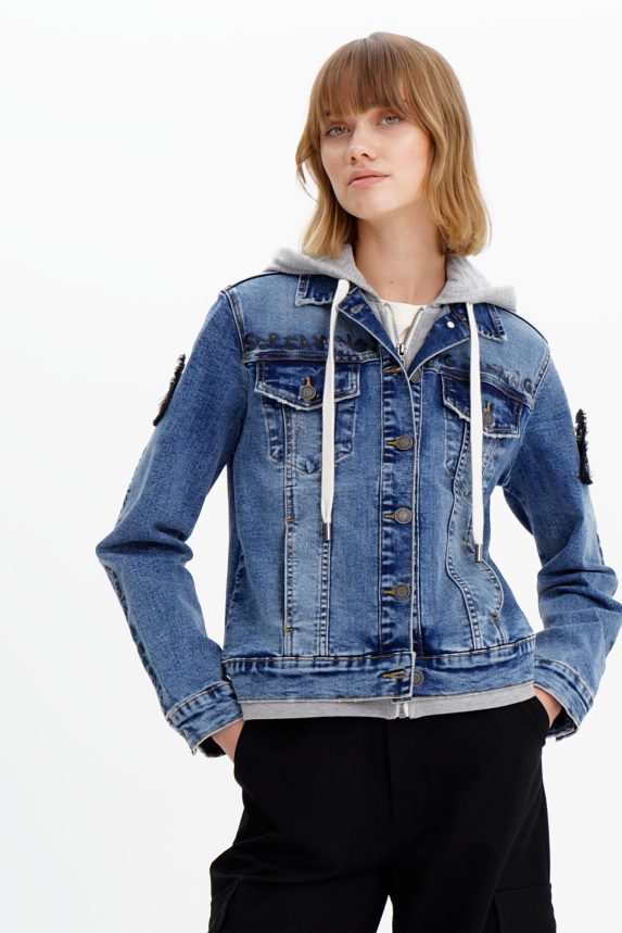 Women DesigualHooded denim trucker jacket Clothing 68X240306