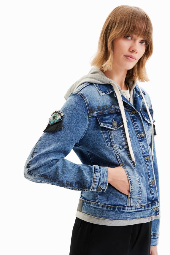 Women DesigualHooded denim trucker jacket Clothing 68X240306