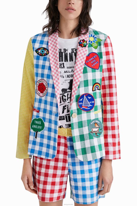 Women DesigualJohnson Hartig check patchwork blazer Clothing 68X2401060