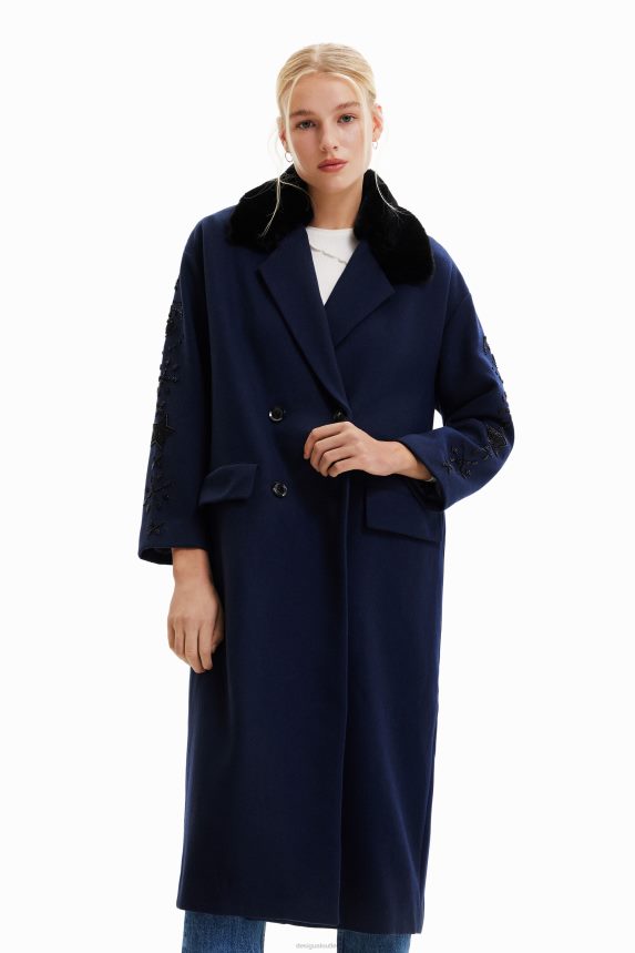 Women DesigualLong beaded double-breasted coat Clothing 68X240671