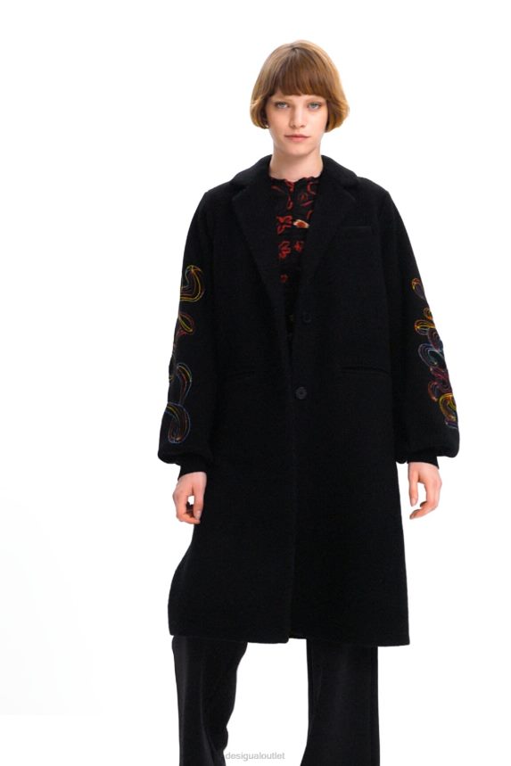 Women DesigualLong embroidered coat Clothing 68X240290