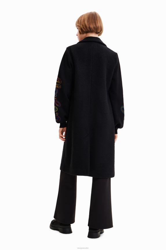 Women DesigualLong embroidered coat Clothing 68X240290
