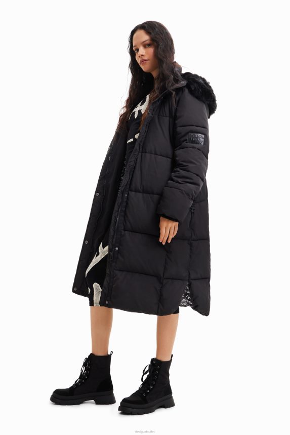 Women DesigualLong padded coat with belt Clothing 68X240743