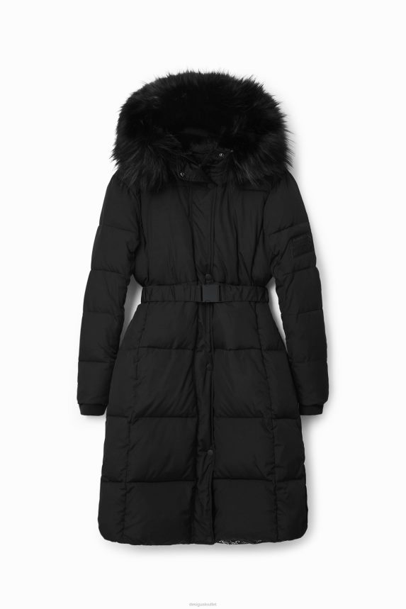 Women DesigualLong padded coat with belt Clothing 68X240743