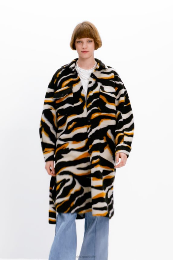 Women DesigualLong zebra overshirt coat Clothing 68X240736
