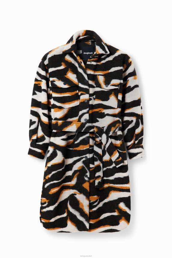 Women DesigualLong zebra overshirt coat Clothing 68X240736