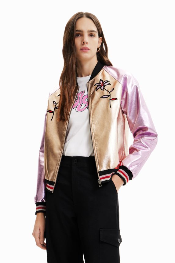Women DesigualMetallic bomber jacket Clothing 68X240955