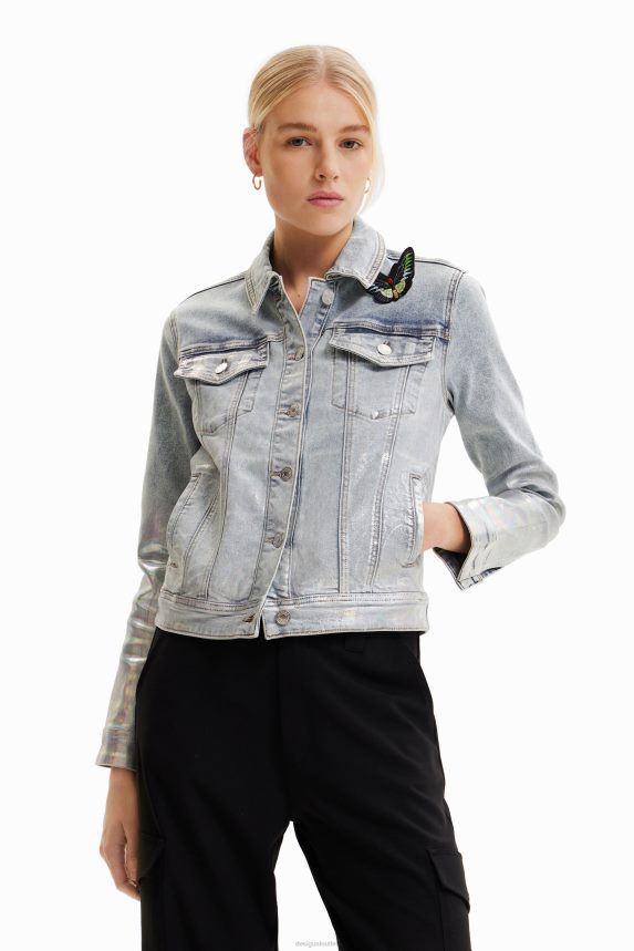 Women DesigualMetallic denim trucker jacket Clothing 68X240865