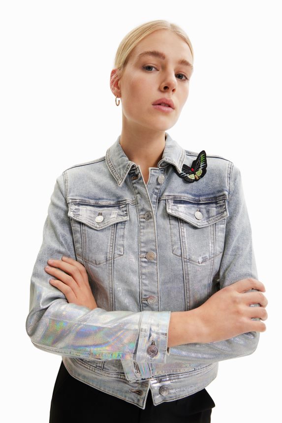 Women DesigualMetallic denim trucker jacket Clothing 68X240865