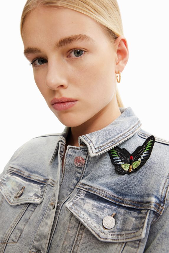 Women DesigualMetallic denim trucker jacket Clothing 68X240865