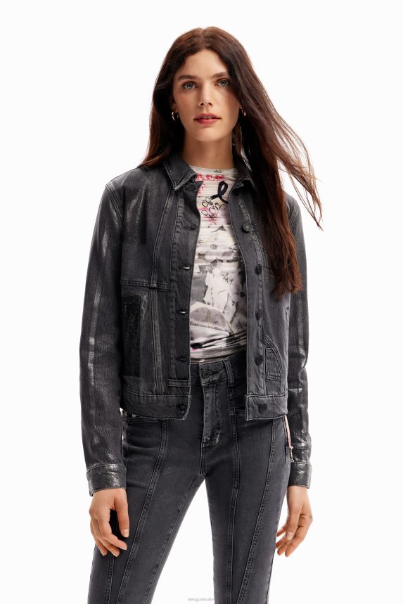 Women DesigualMetallic denim trucker jacket Clothing 68X240897