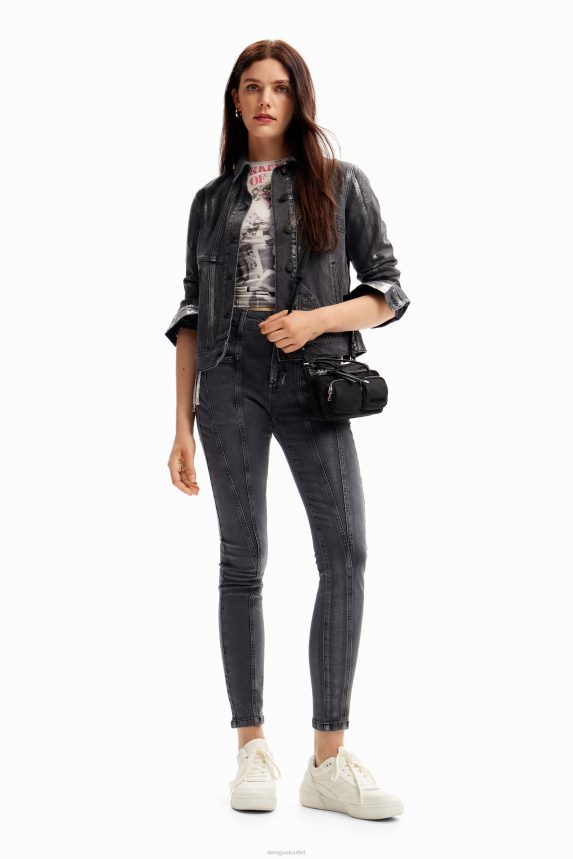 Women DesigualMetallic denim trucker jacket Clothing 68X240897