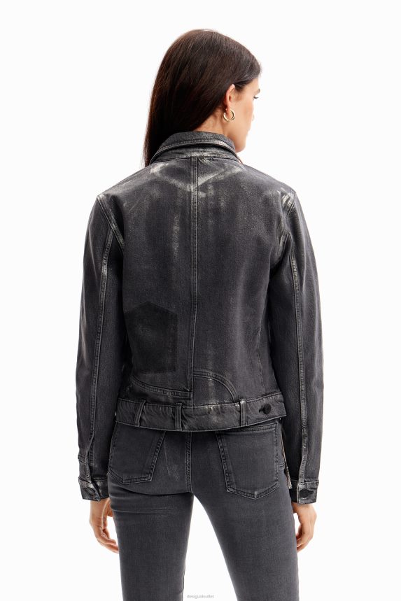 Women DesigualMetallic denim trucker jacket Clothing 68X240897