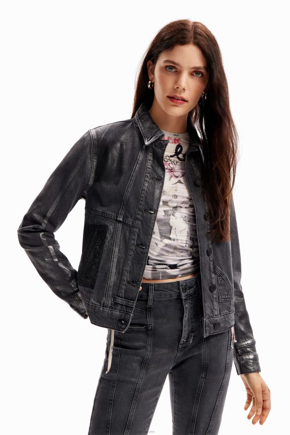 Women DesigualMetallic denim trucker jacket Clothing 68X240897