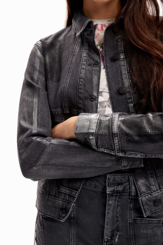 Women DesigualMetallic denim trucker jacket Clothing 68X240897
