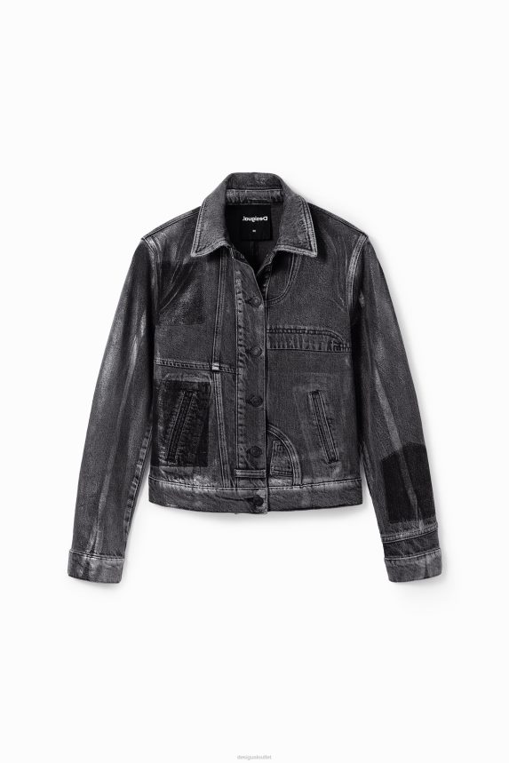 Women DesigualMetallic denim trucker jacket Clothing 68X240897