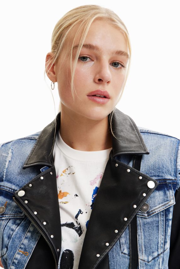 Women DesigualMickey Mouse hybrid denim jacket Clothing 68X240371