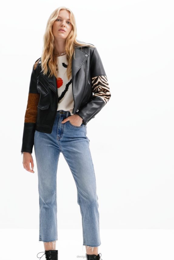 Women DesigualPatchwork leather biker jacket Clothing 68X240181