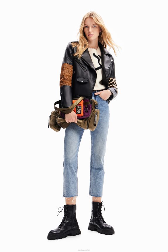 Women DesigualPatchwork leather biker jacket Clothing 68X240181