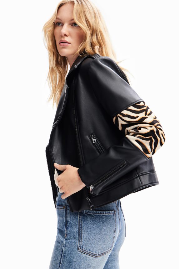 Women DesigualPatchwork leather biker jacket Clothing 68X240181