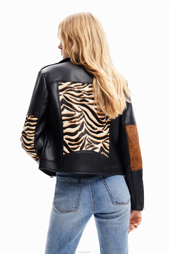 Women DesigualPatchwork leather biker jacket Clothing 68X240181