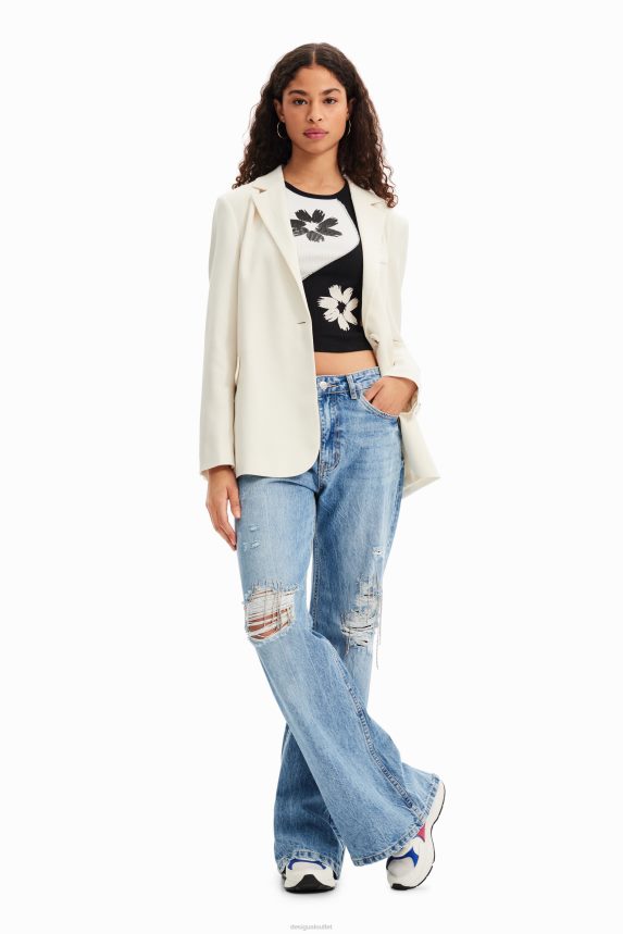 Women DesigualPlain textured blazer Clothing 68X240923