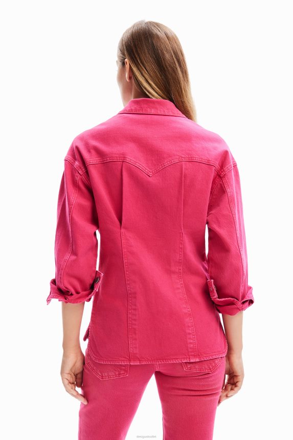 Women DesigualPleated denim trucker jacket Clothing 68X24090