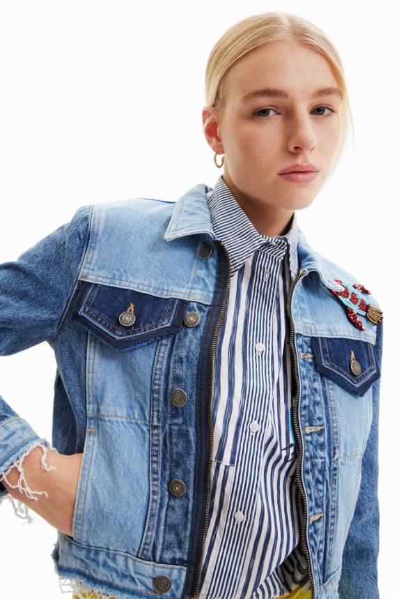 Women DesigualShort denim trucker jacket Clothing 68X2401016