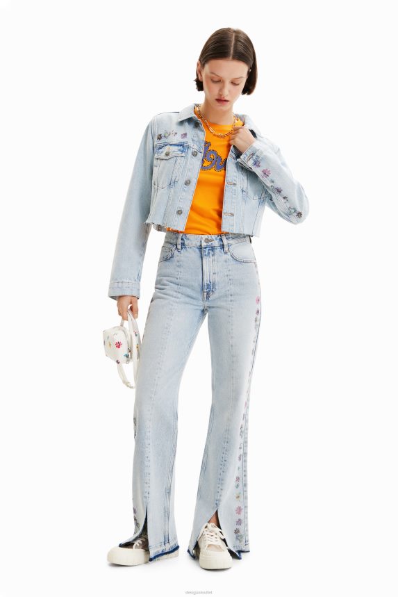 Women DesigualShort floral denim jacket Clothing 68X240835