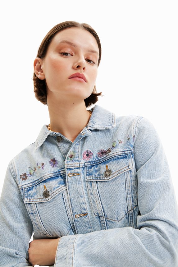Women DesigualShort floral denim jacket Clothing 68X240835