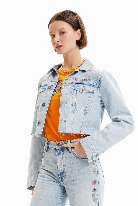 Women DesigualShort floral denim jacket Clothing 68X240835