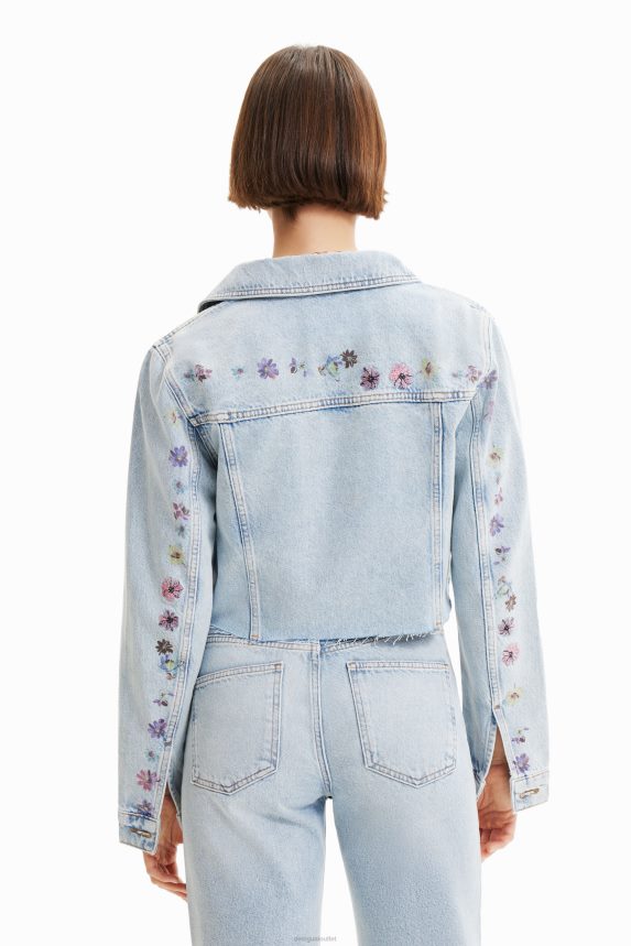 Women DesigualShort floral denim jacket Clothing 68X240835