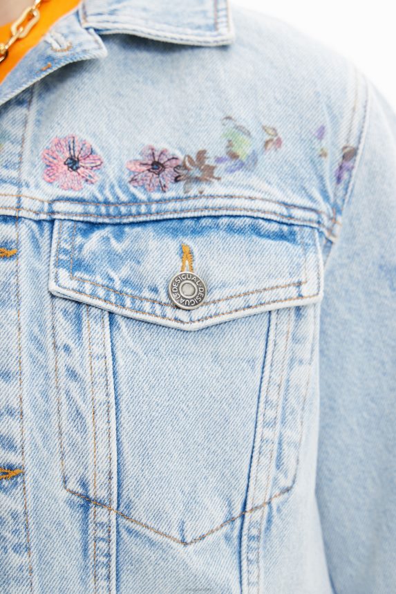Women DesigualShort floral denim jacket Clothing 68X240835