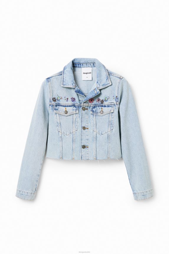 Women DesigualShort floral denim jacket Clothing 68X240835