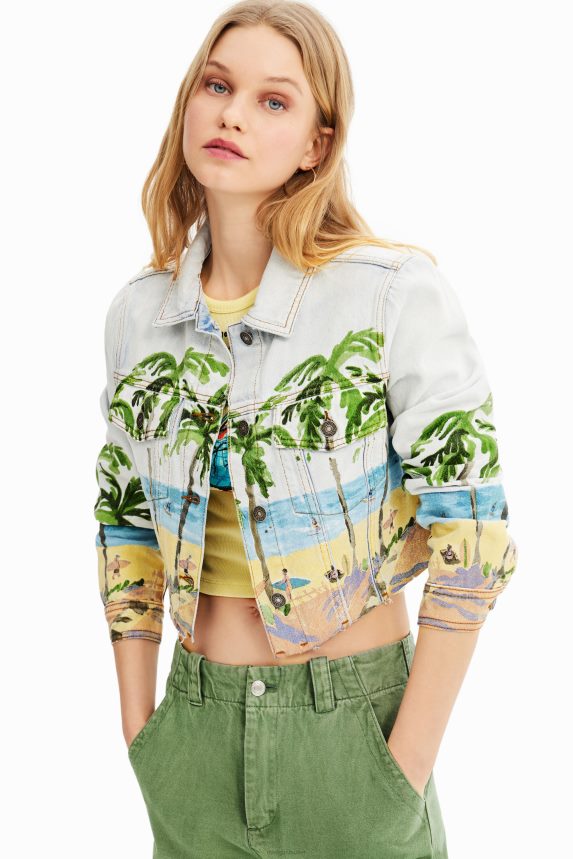 Women DesigualShort tropical denim jacket Clothing 68X240630