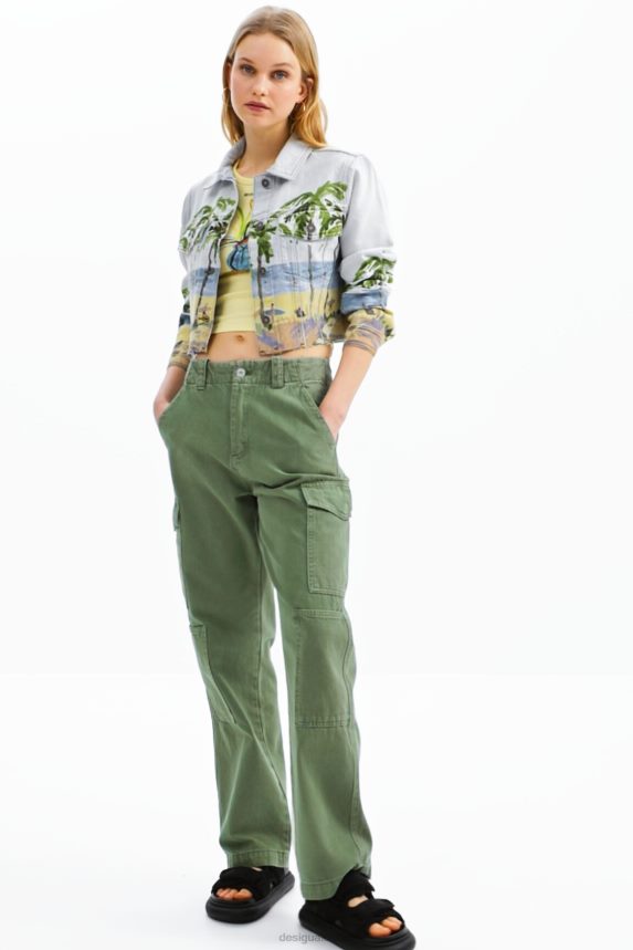 Women DesigualShort tropical denim jacket Clothing 68X240630