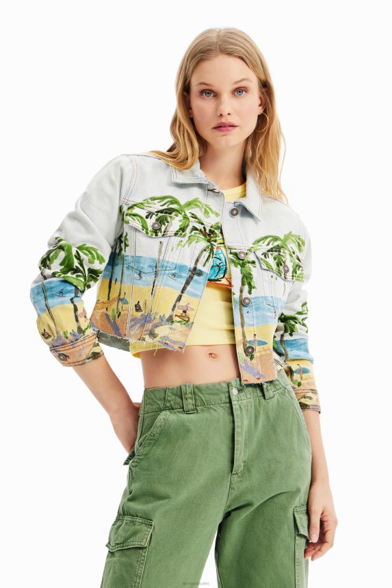 Women DesigualShort tropical denim jacket Clothing 68X240630