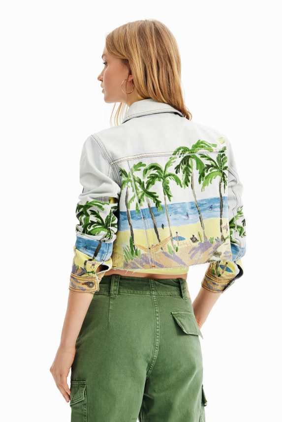 Women DesigualShort tropical denim jacket Clothing 68X240630