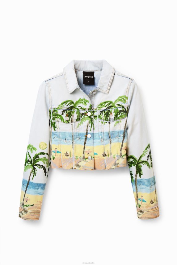 Women DesigualShort tropical denim jacket Clothing 68X240630