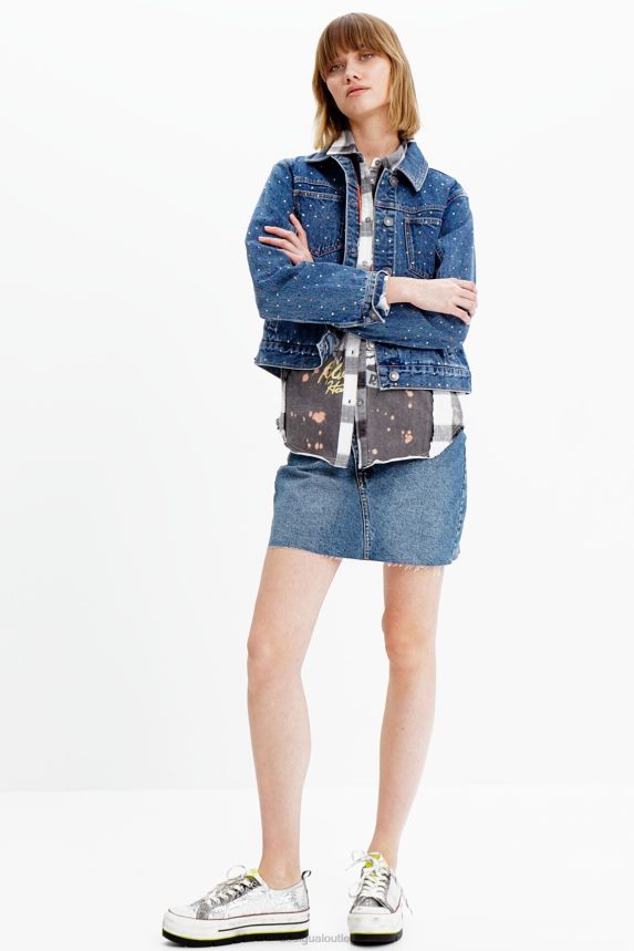 Women DesigualStudded denim trucker jacket Clothing 68X240339