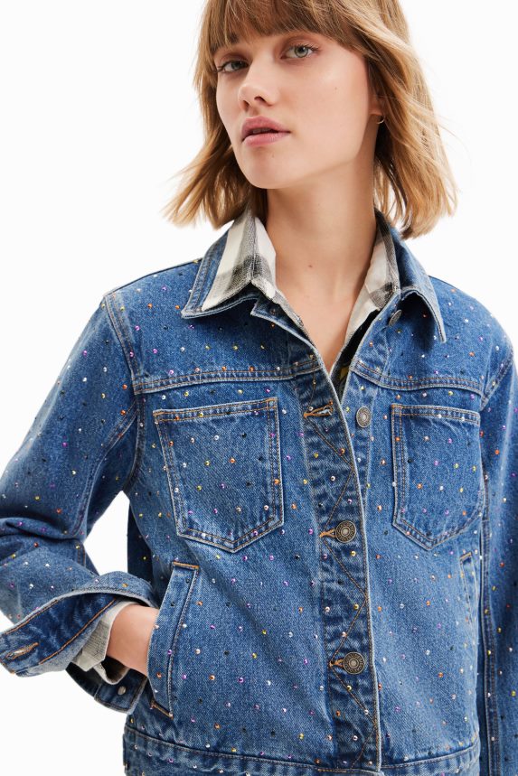 Women DesigualStudded denim trucker jacket Clothing 68X240339
